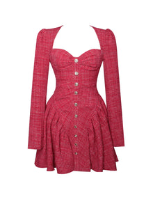 Tae Tweed Long Sleeve Drop Waist Mini Dress | Red