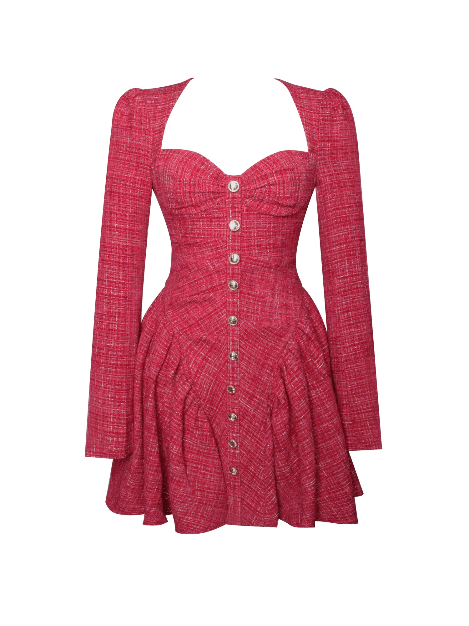 Tae Tweed Long Sleeve Drop Waist Mini Dress | Red