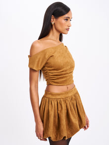 Yara Slash Neck Tank Top | Brown Suede