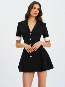 Ilitha Woven Crepe Pleated Mini Blazer Dress | Black