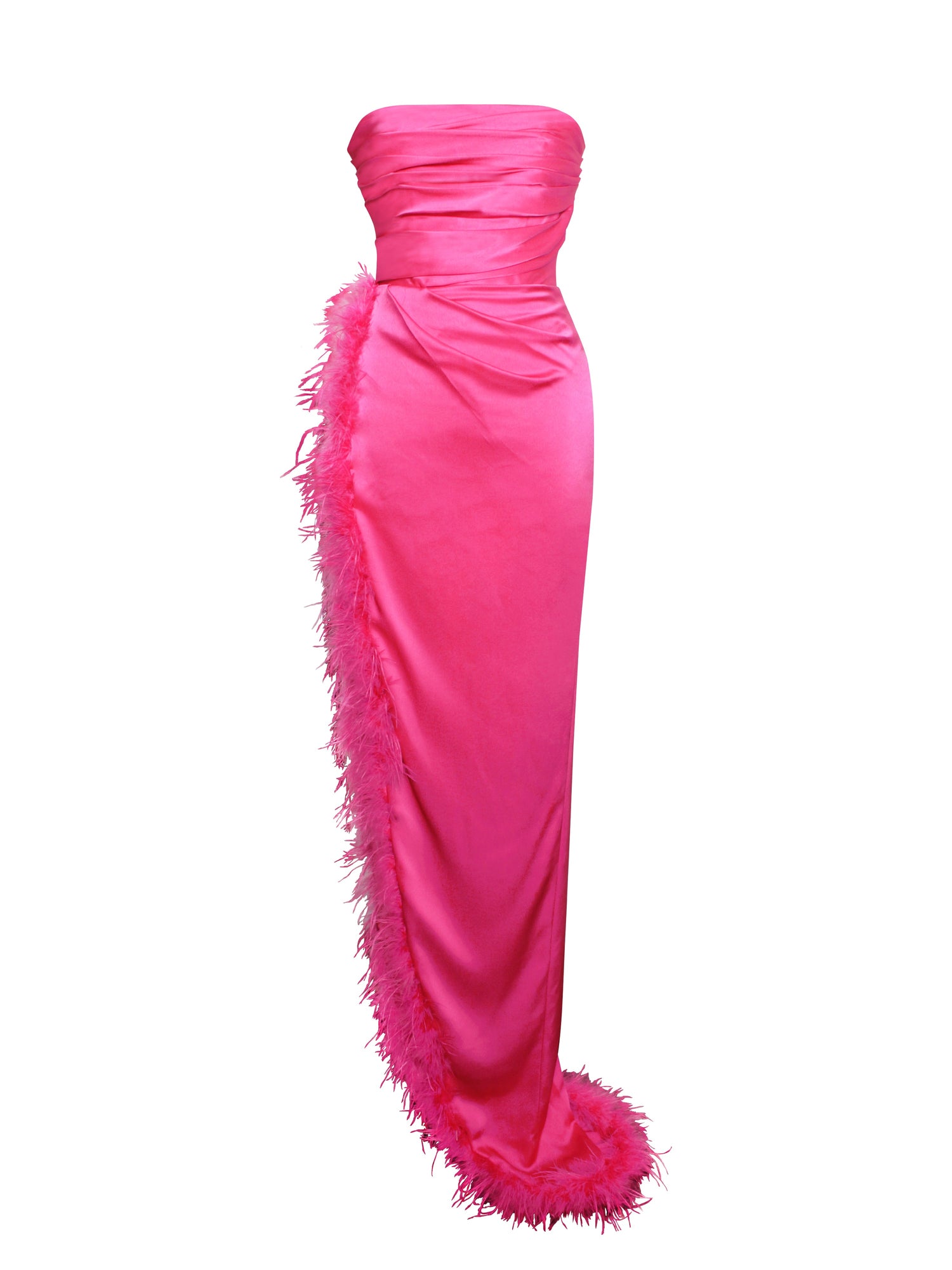 Perrin Feather Dress High Slit Gown | Fuchsia Pink