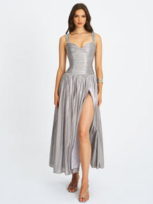 Palmer Glitter Drop Waist Maxi Dress | Silver