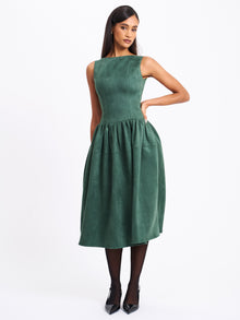 Laila Suede Boat Neck Backless Midi Dress | Green