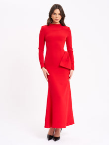 Radha Backless Longsleeve Maxi Dress with Bow | Red