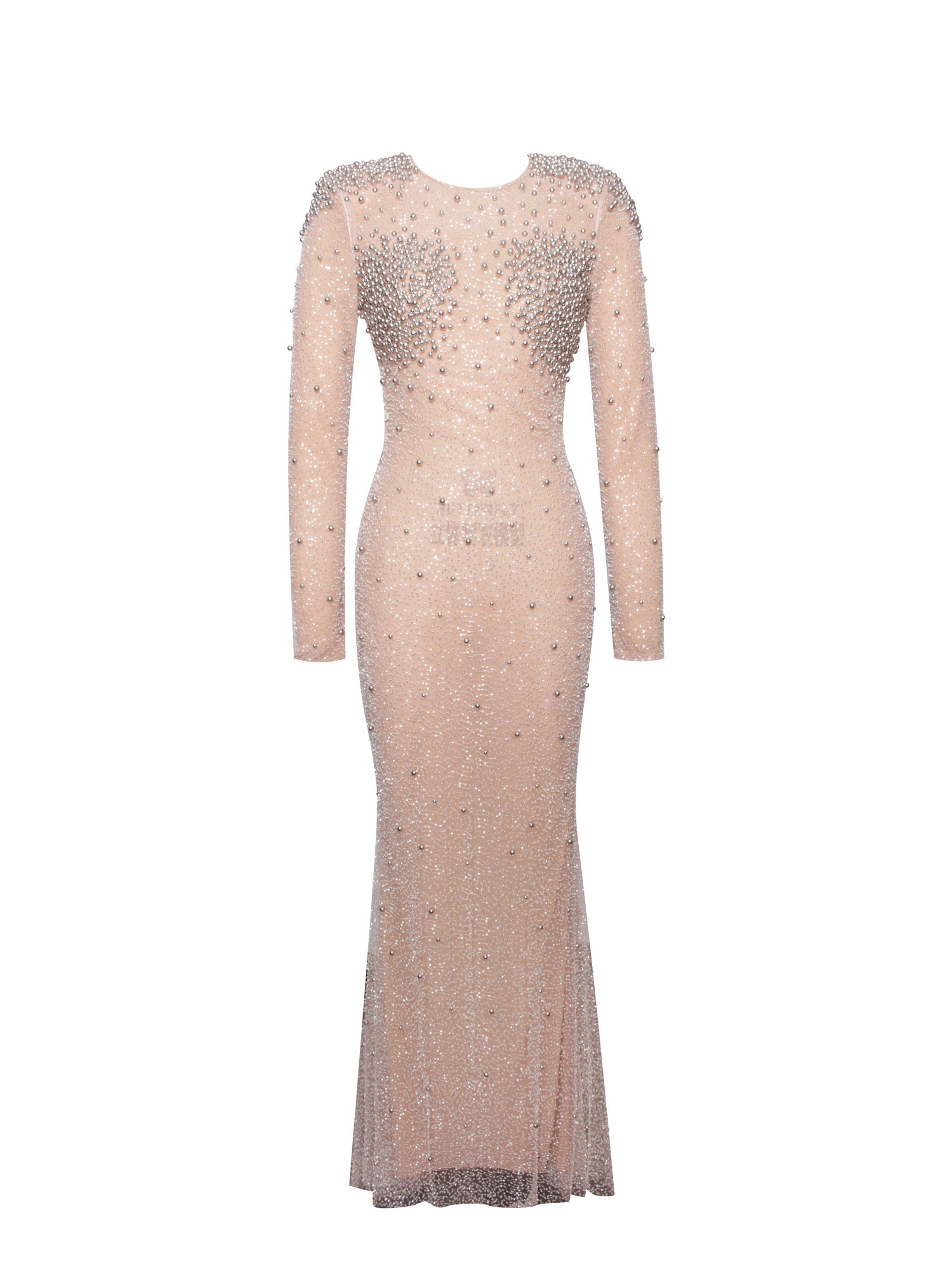 Rita Embroidered Mesh Beaded Mermaid Gown | Silver