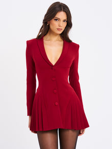 Delia Blazer Dress with Pleated Detail | Burgundy