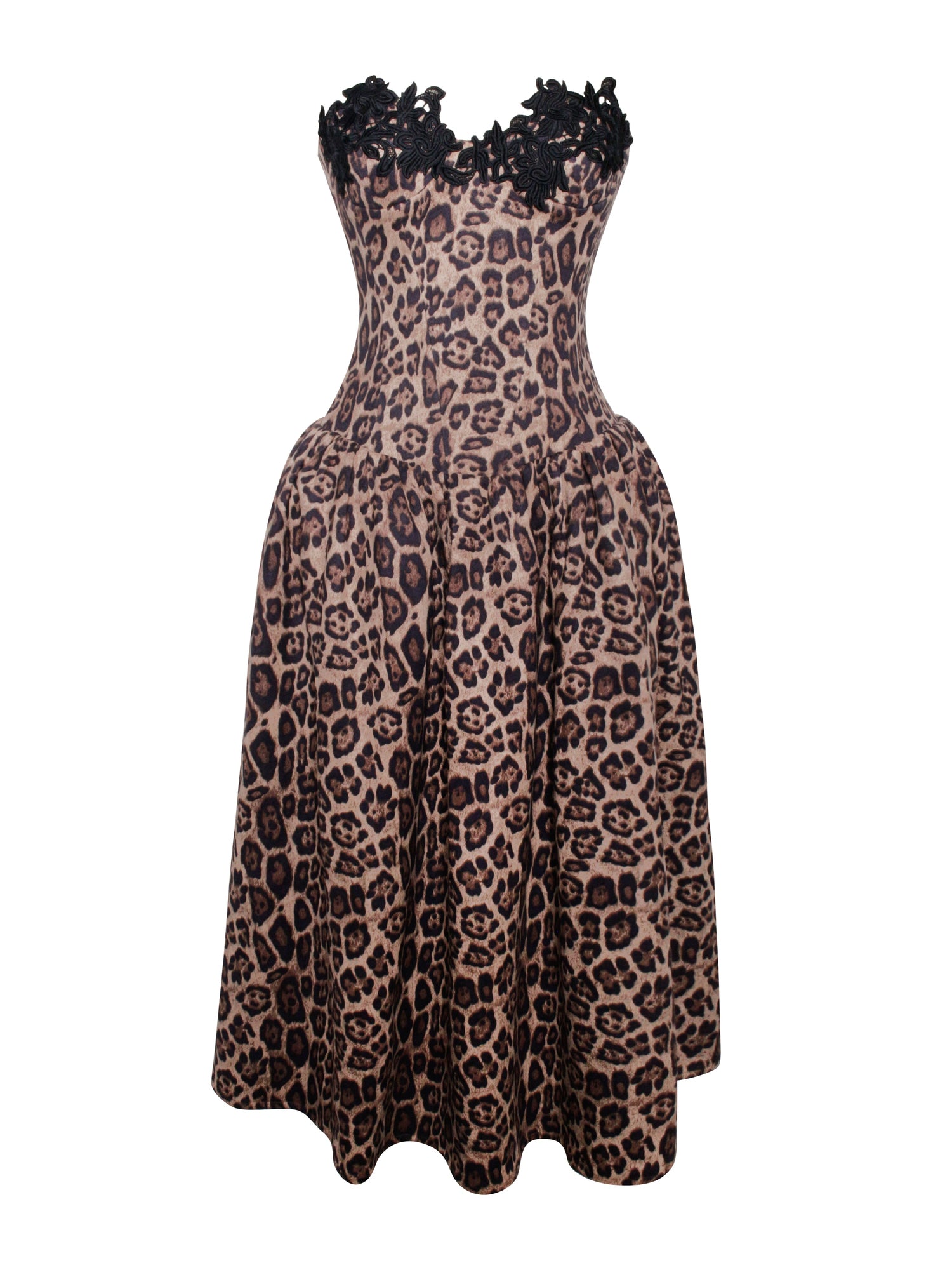 Uchenna Stretchy Strapless Midi Dress with lace trim | Cheetah Print