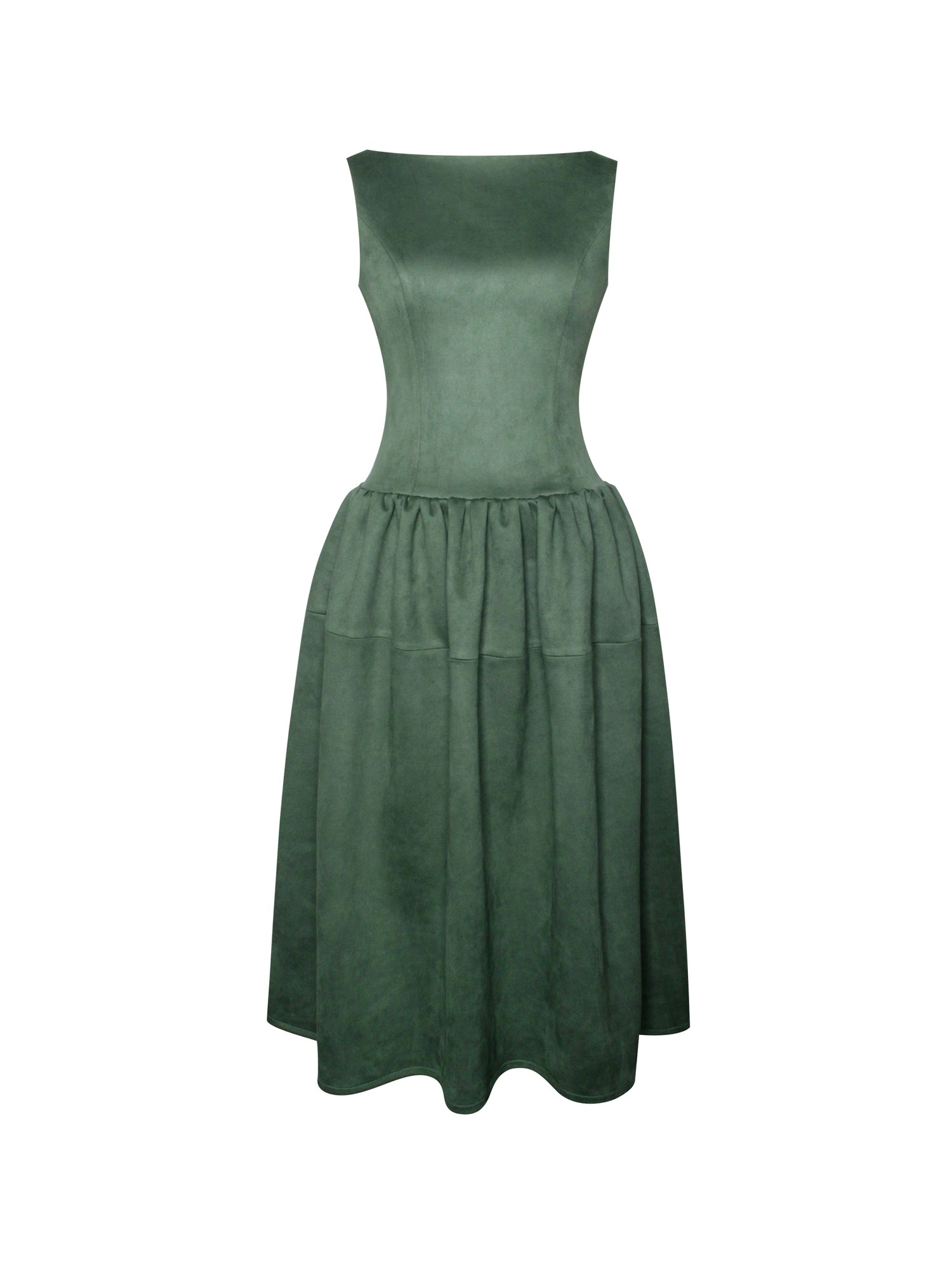 Laila Suede Boat Neck Backless Midi Dress | Green