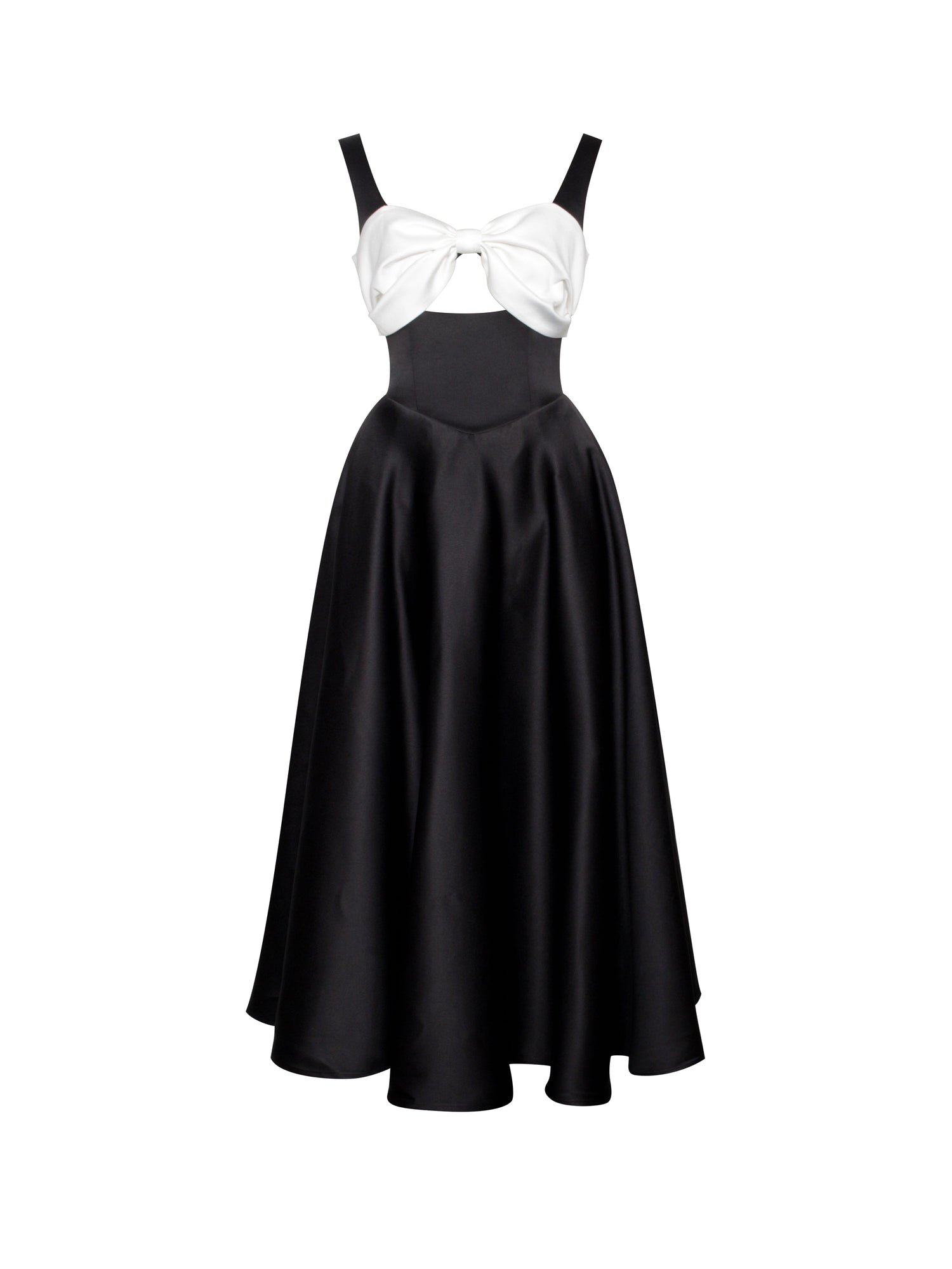 Edda Maxi Gown with White Bow | Black