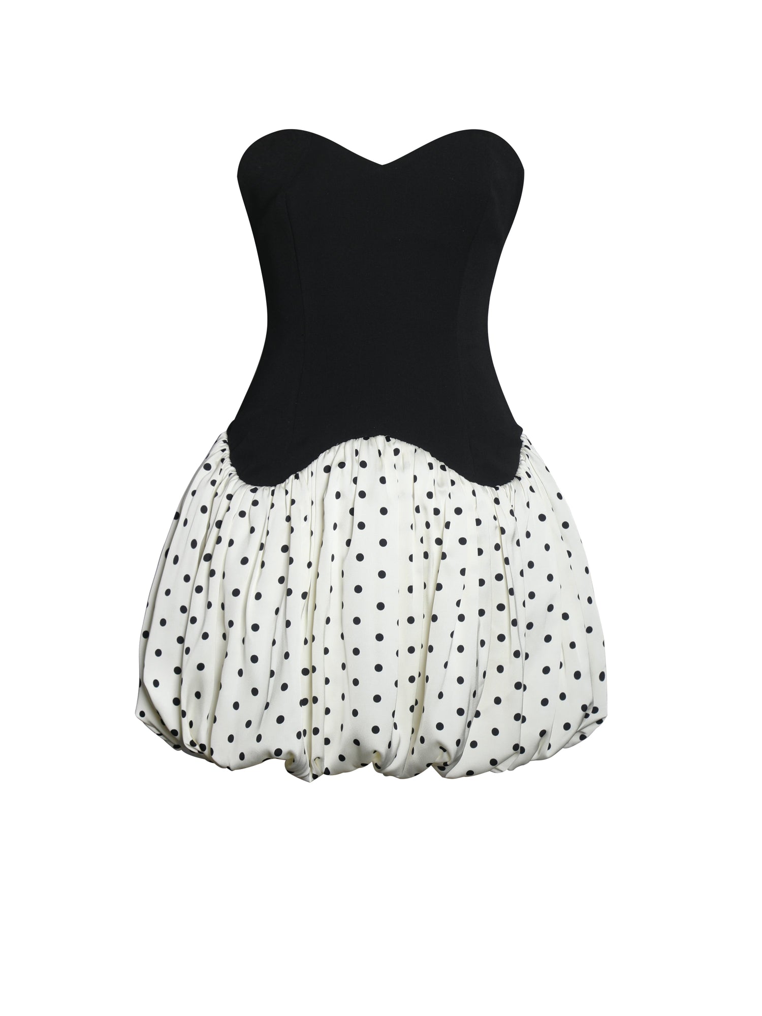 Dahliana Polka Dot Bubble Hem Corset Mini Dress | Black/Beige Polka Dot