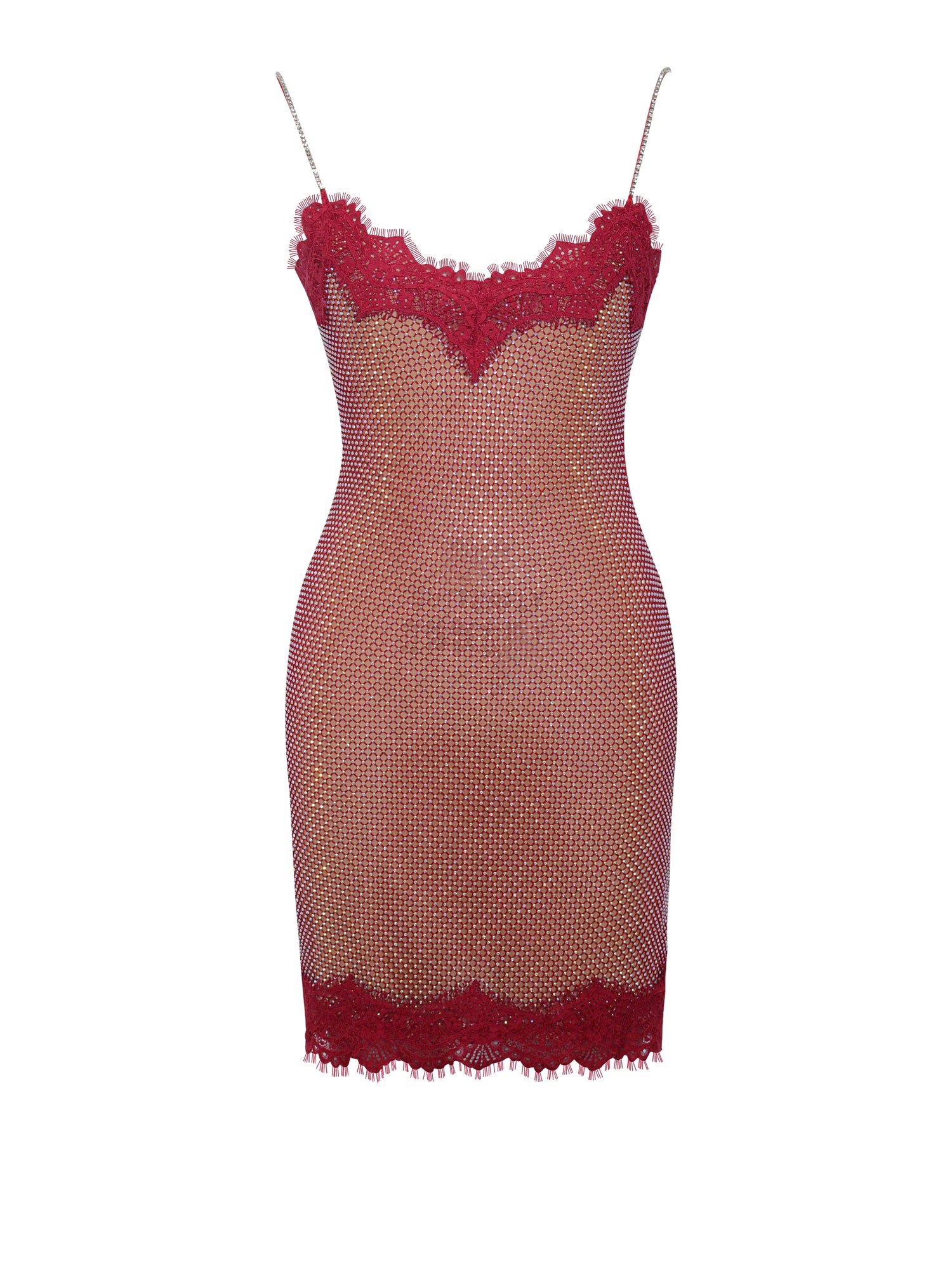Remi Mesh Rhinestone Lace Mini Dress | Burgundy
