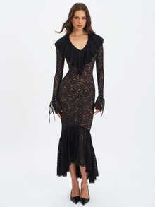 Parisa Lace Ruffled Mermaid Maxi Dress | Black