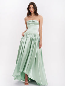 Lael Back Button Trailing Gown | Mint Green