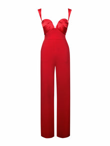 Onika Satin and Crepe Jumpsuit | Red