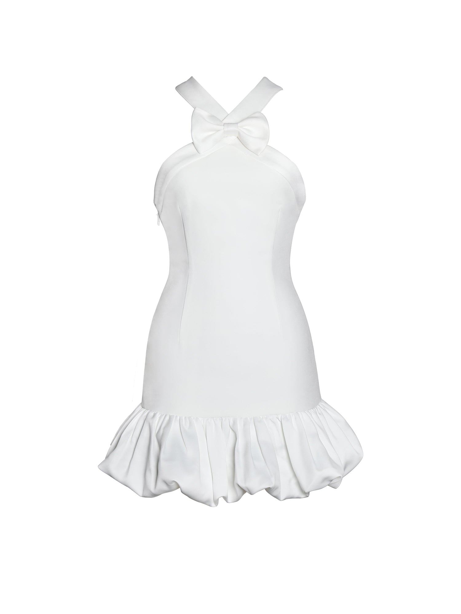 Barbra Cross Straps Bodycon Mini Dress with Bubble Hem | White
