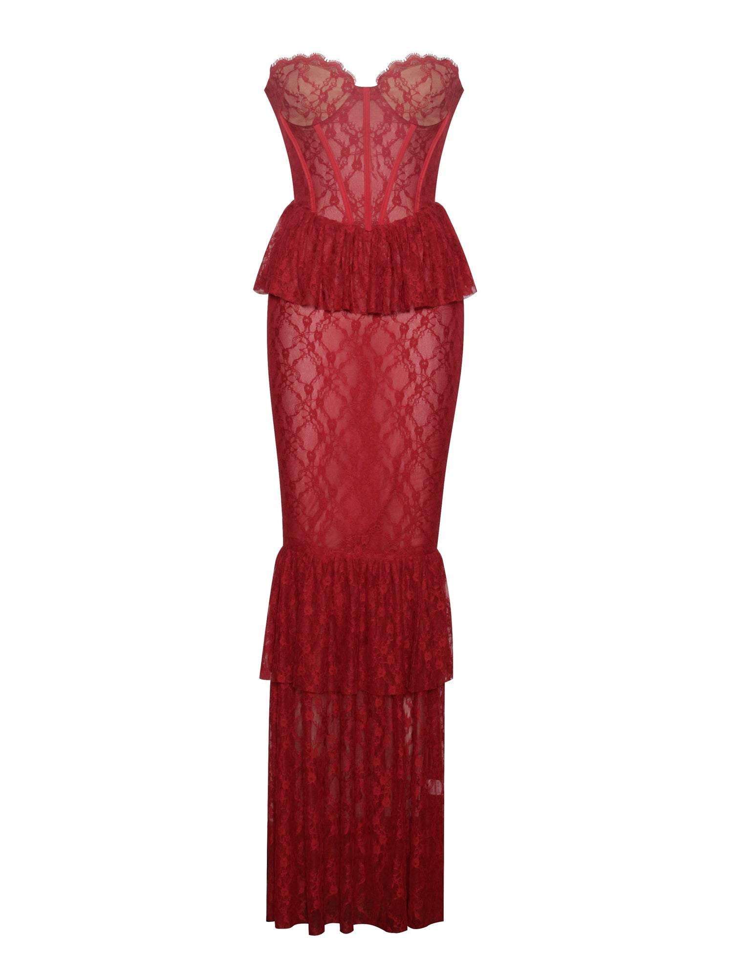 Quennell Lace Corset Maxi Dress | Burgundy