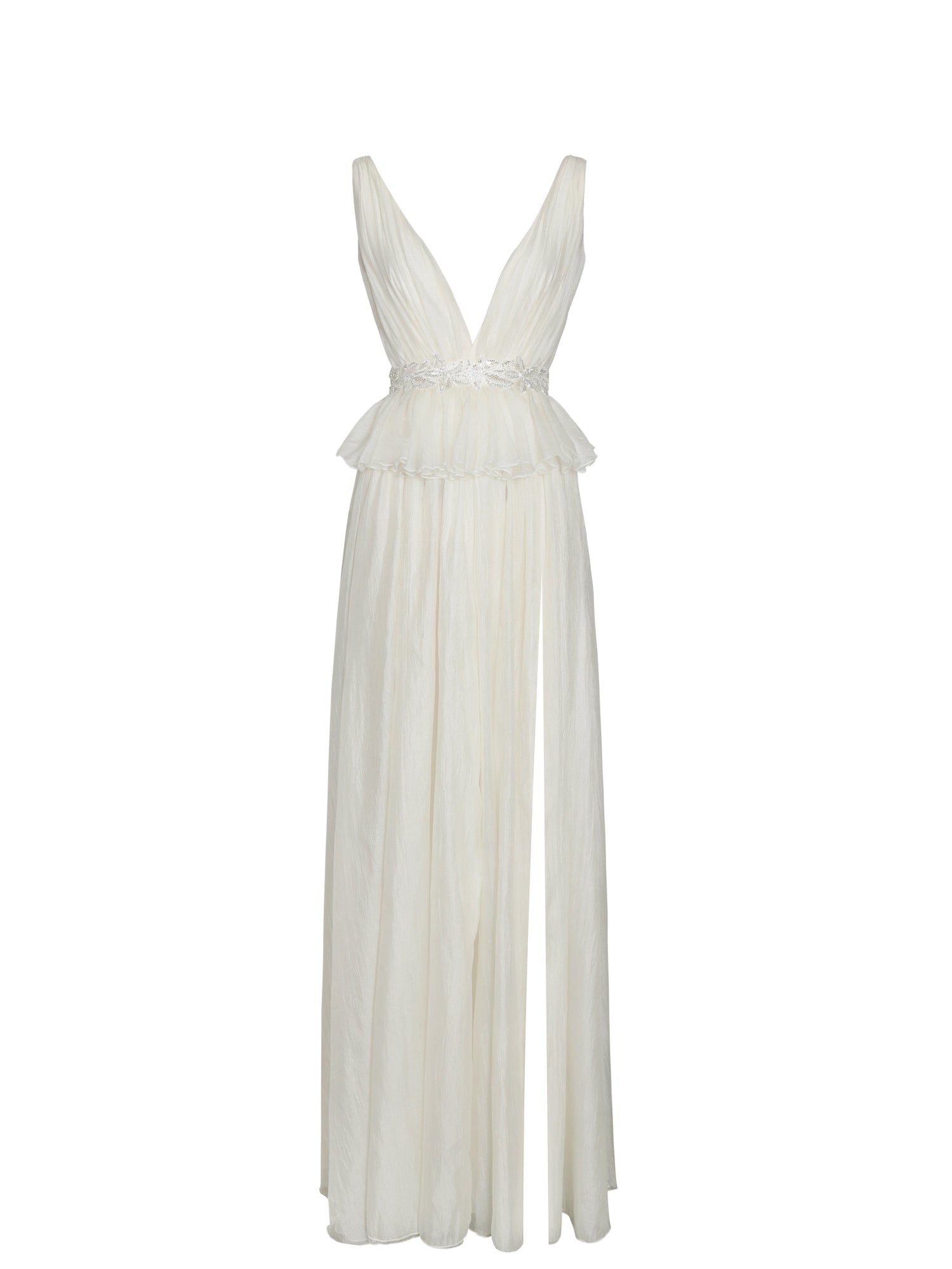Calleigh Flare Beaded Belt Maxi Gown | Off White