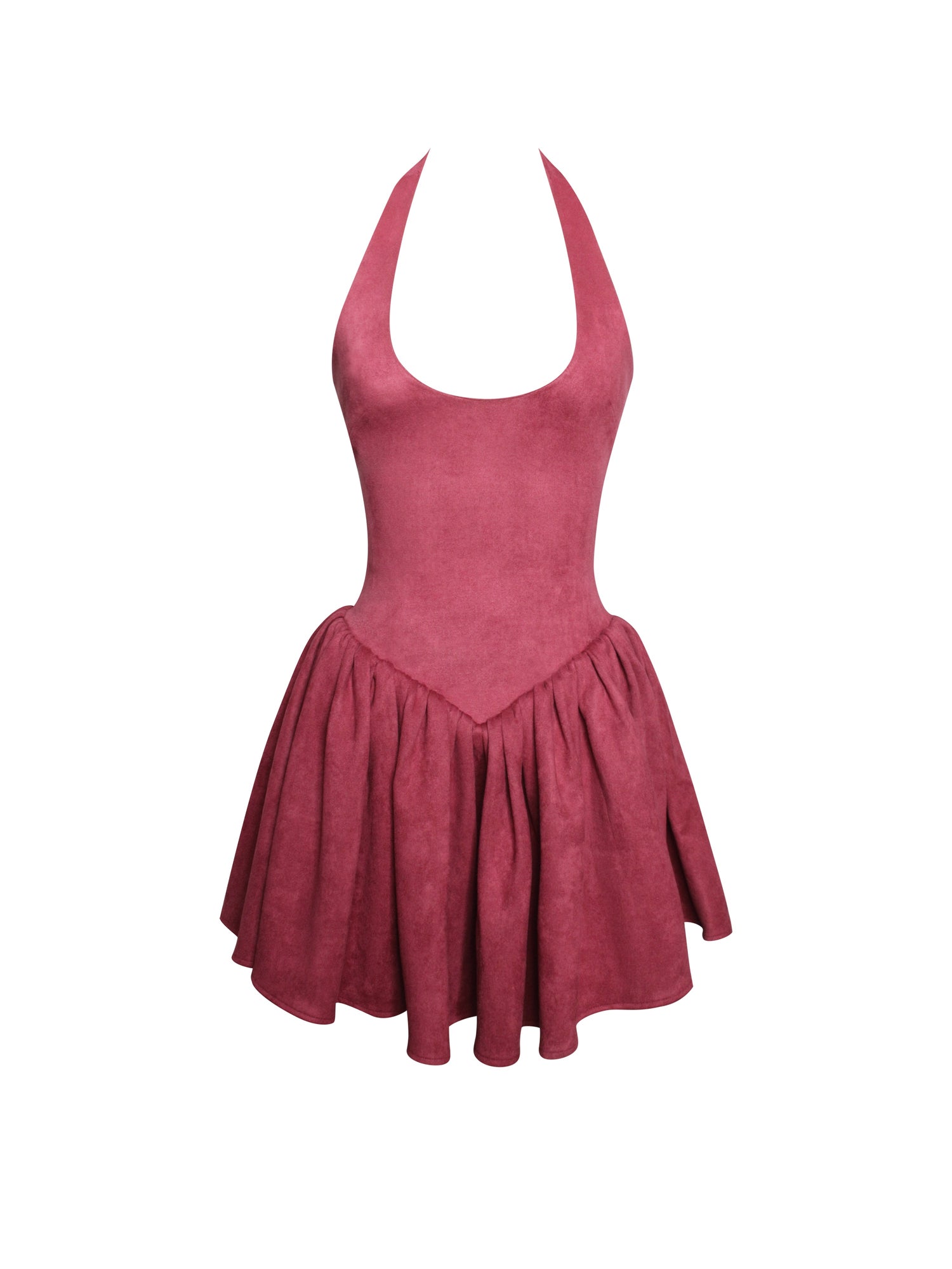 Hadorabra Suede Halter Mini Full Dress | Burgundy