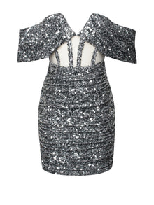 Weston Sequin Off Shoulder Corset Dress | Silver