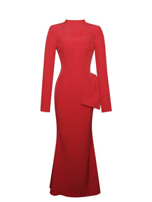 Radha Backless Longsleeve Maxi Dress with Bow | Red