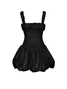 Aubrey Satin Bubble Hem Mini Dress | Black