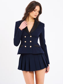 Nasia Double Breast Backless Blazer | Navy Blue