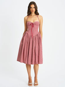 Susanna Red Cotton Gingham Drop Waist Midi Dress | Red Gingham