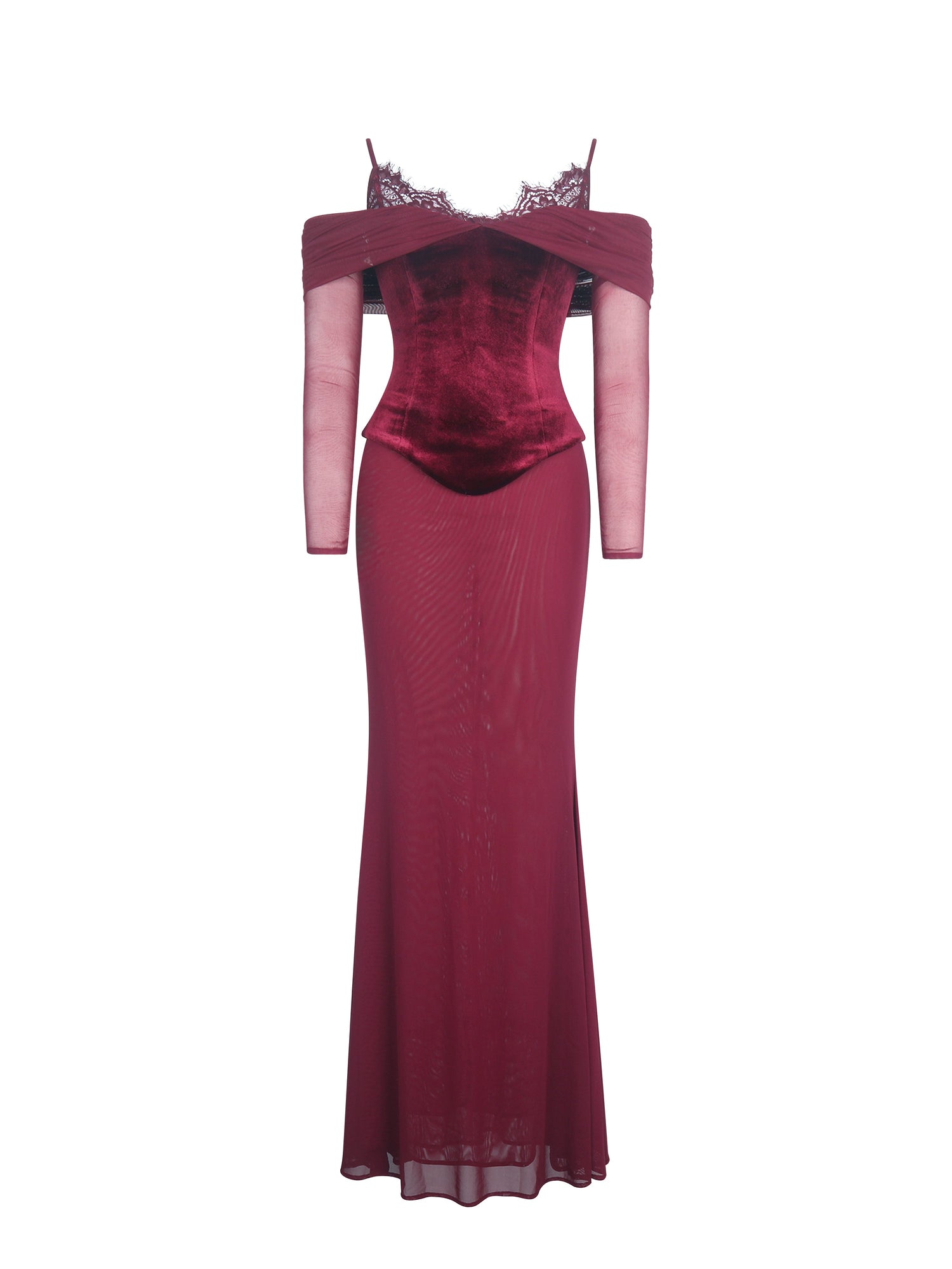 Maybelle Bardot Lace Strap Peplum Maxi Dress | Magenta