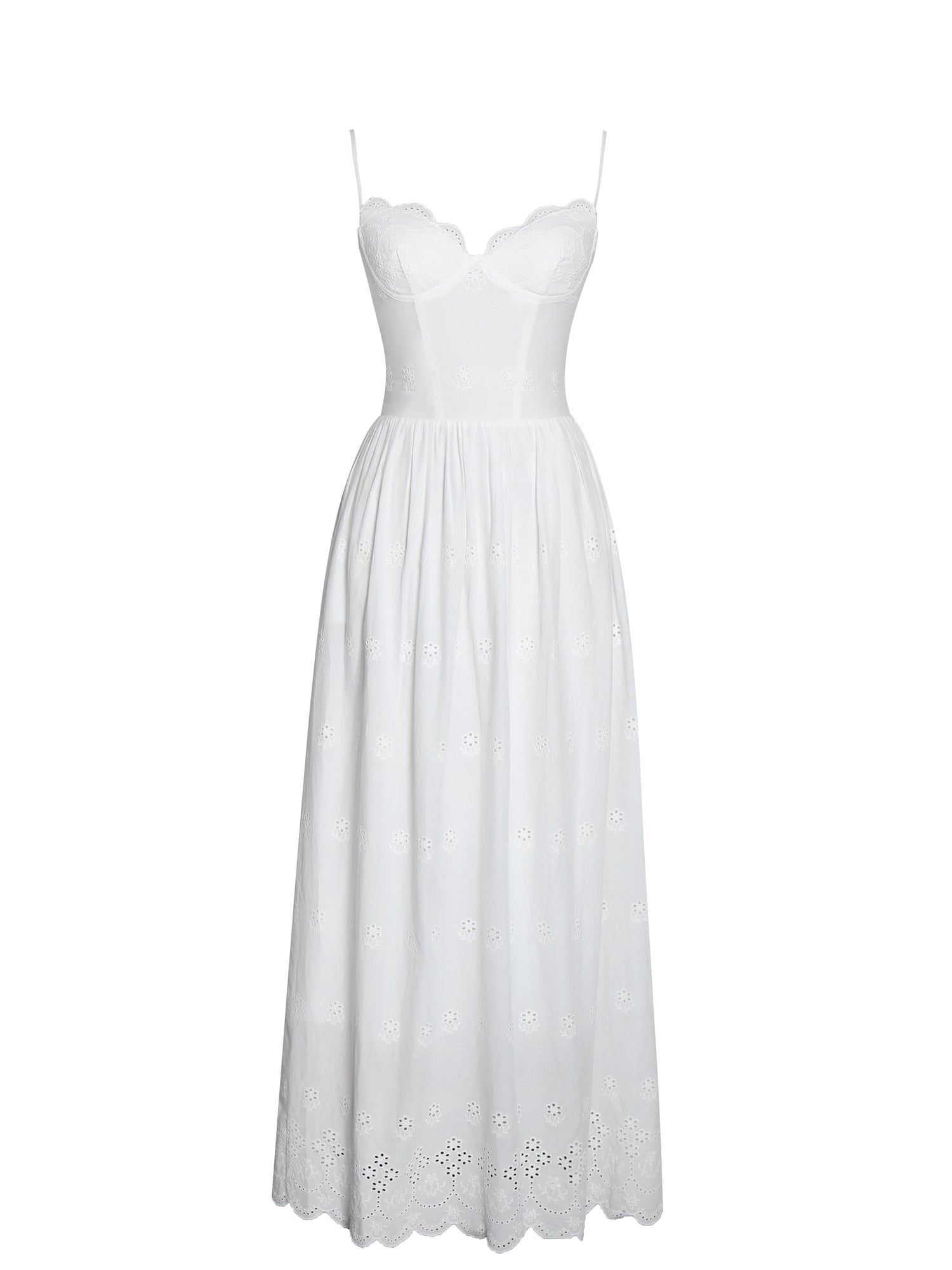 Oberon Cotton Eyelet Lace-Up Back Maxi Dress | White