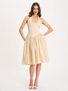 Idella U Neck Midi Dress | Yellow Gingham