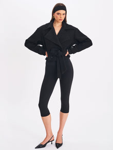 Dara Wool Blend Cropped Double-Breasted Belted Coat | Black