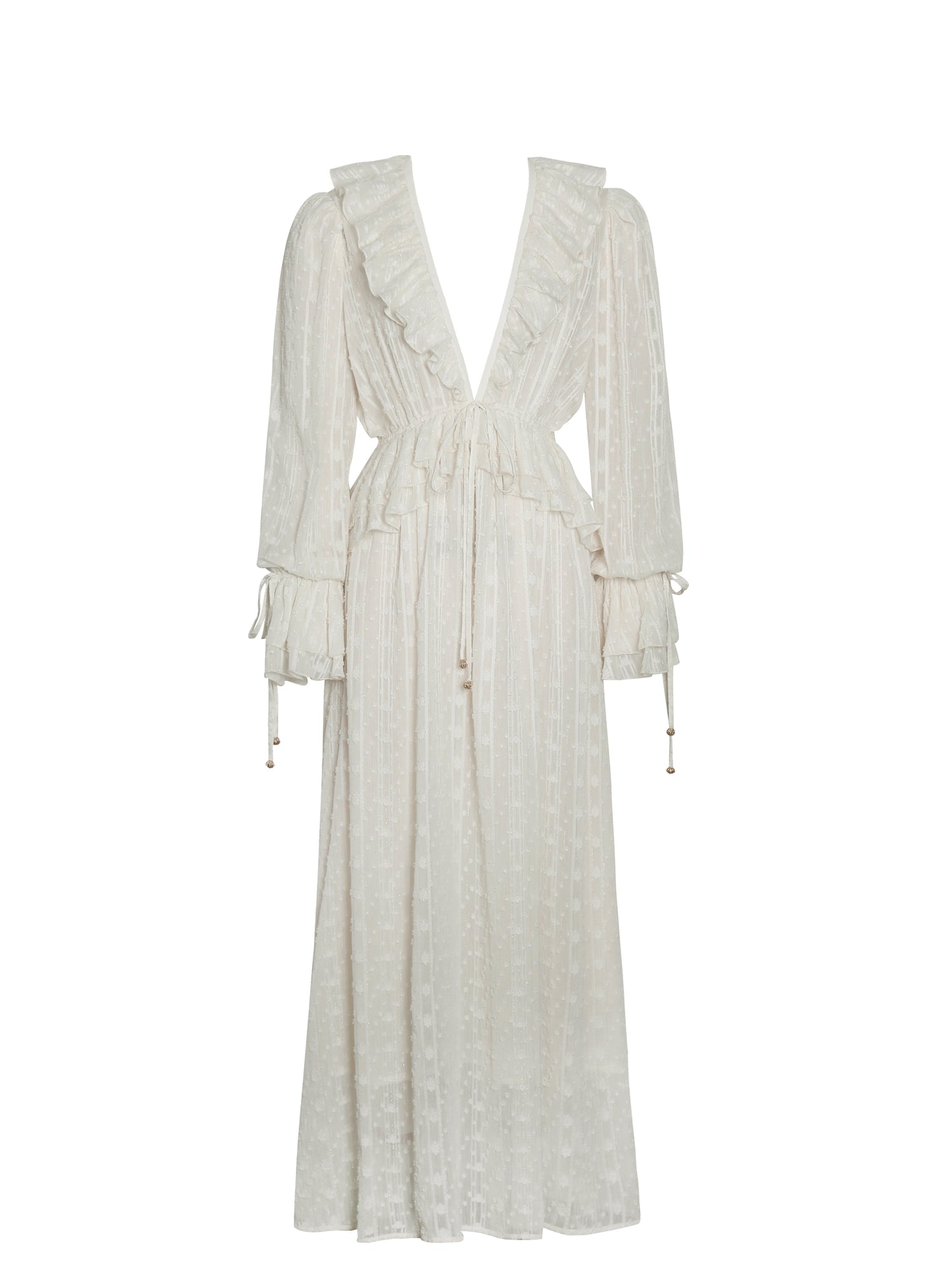 Safiya Jacquard Chiffon Long Sleeve Maxi Dress | White