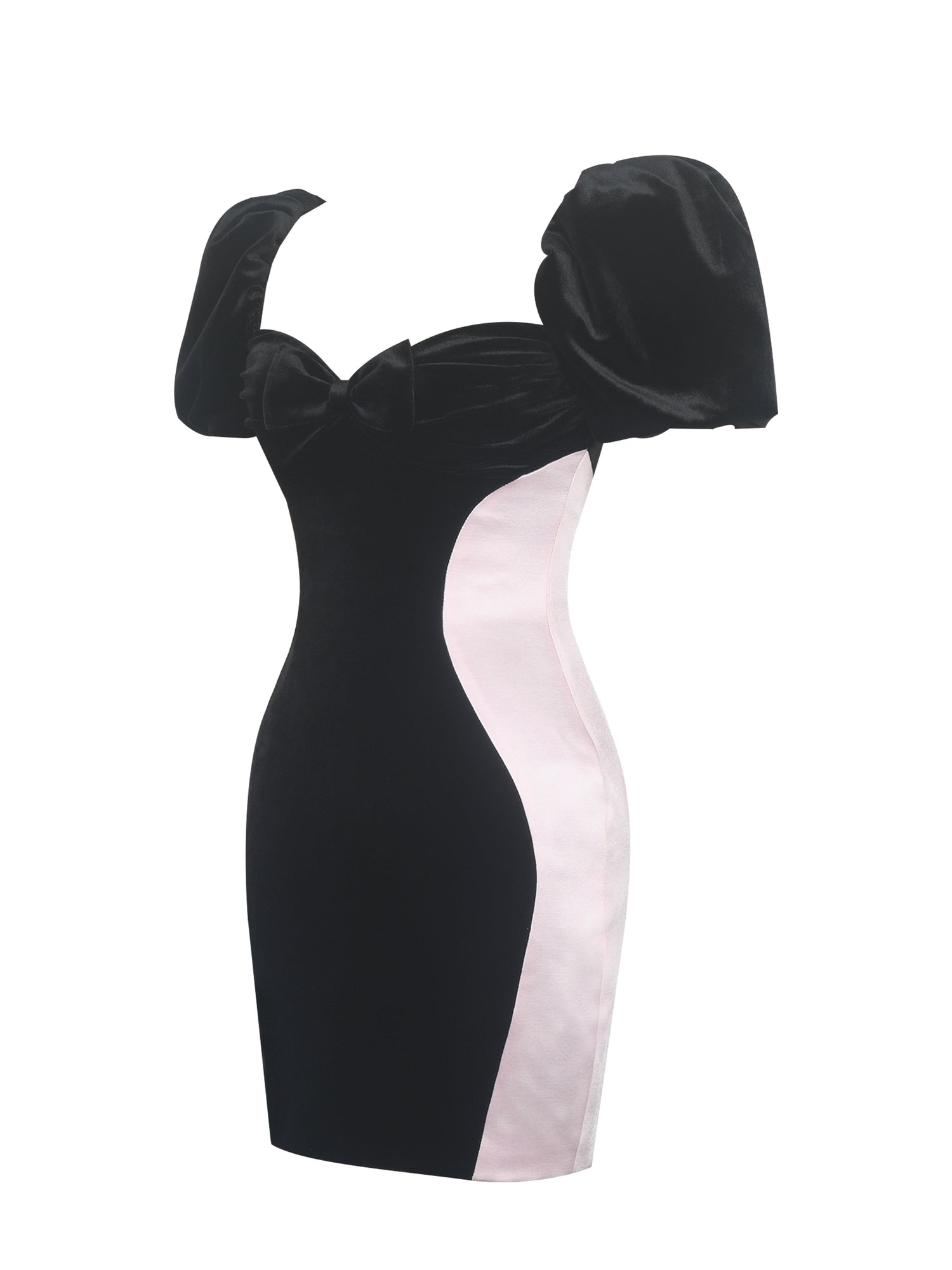 Nova Contoured Sweetheart Puff Sleeve Mini Dress | Black