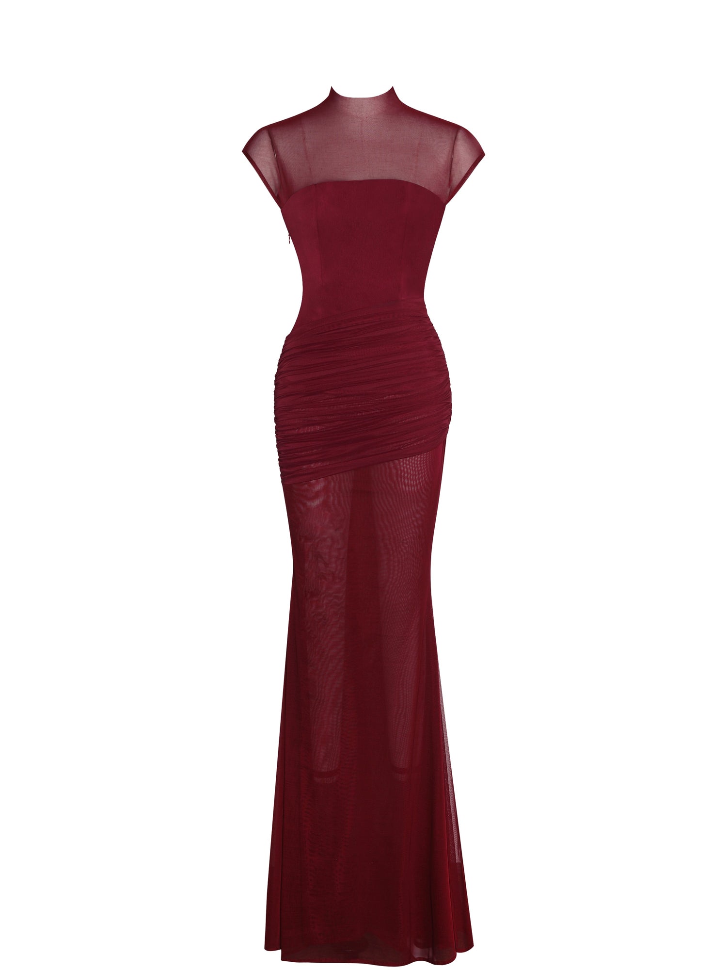 Fabienne Mesh Cap Sleeve Mermaid Gown | Burgundy