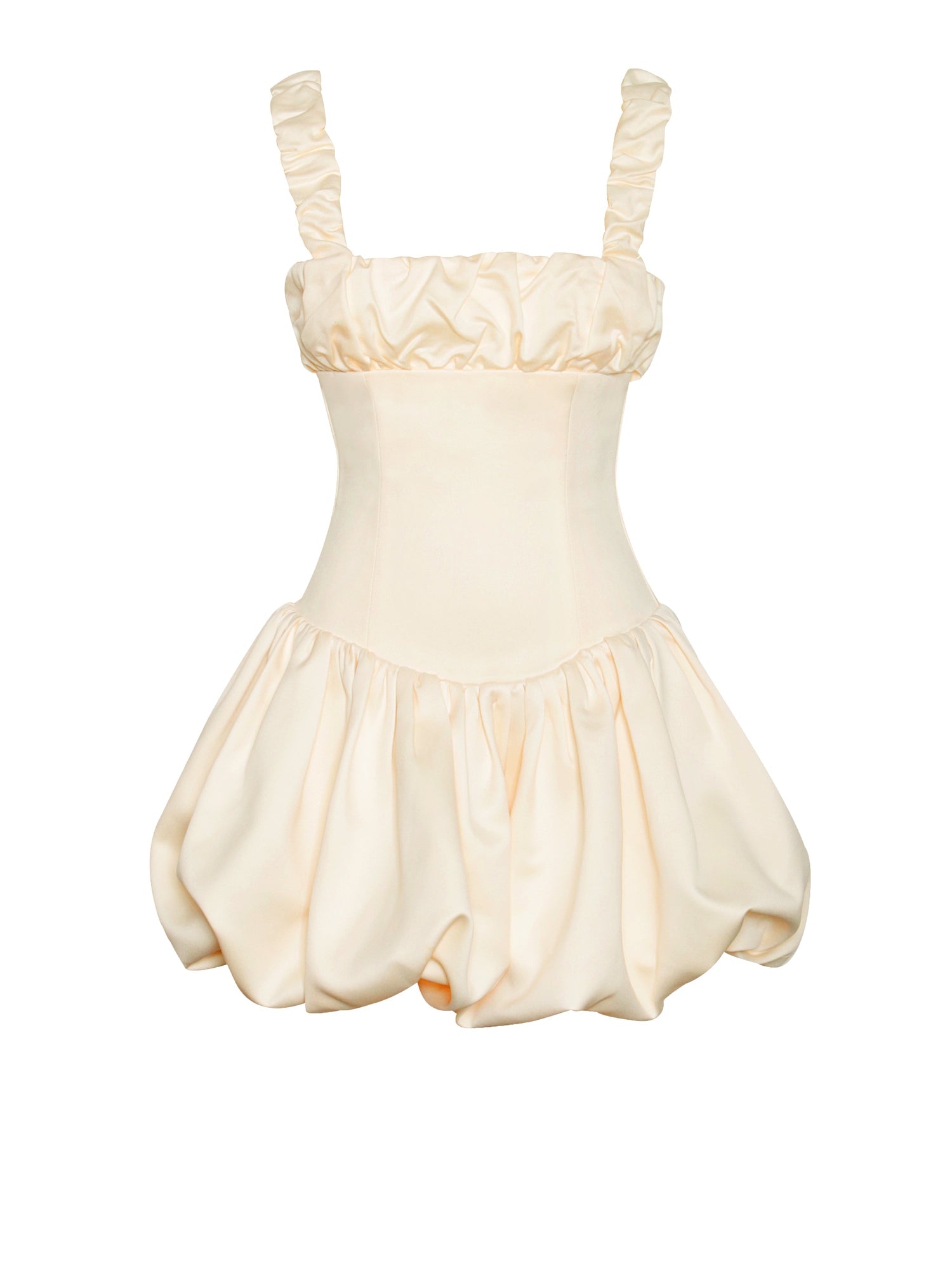 Aubrey Satin Bubble Hem Mini Dress | Egg White