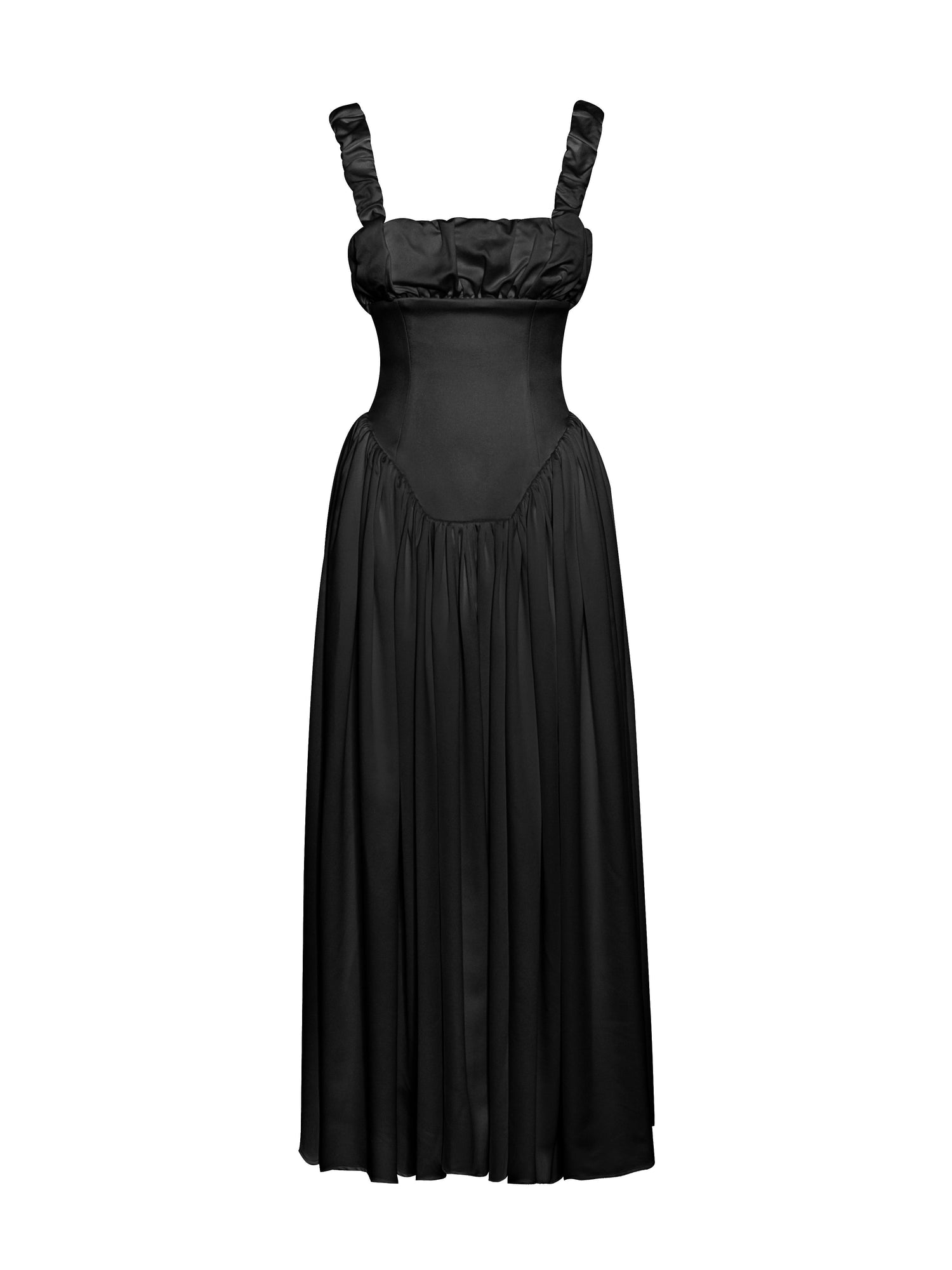 Noreen Satin Drop Waist Maxi Sundress | Black