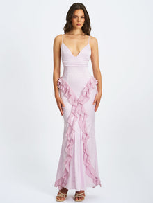 Paolina Taro Jacquard Ruffle Mermaid Maxi Dress | Pink