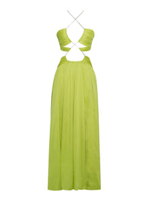 Quinby Chiffon Pleated Lace Up Maxi Dress | Lemon