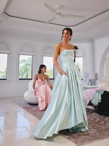 Lael Back Button Trailing Gown | Mint Green