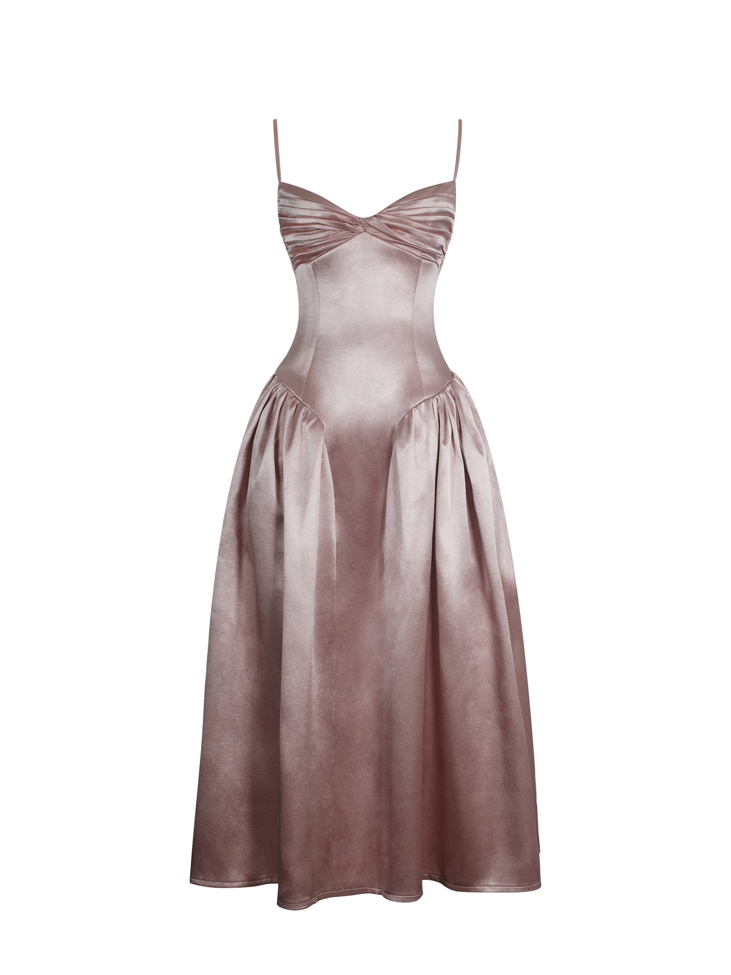 Tullia Satin Ruched Midi Dress | Dusty Rose