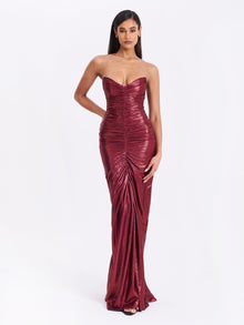 Sable Ruched Glitter Mermaid Gown | Burgundy