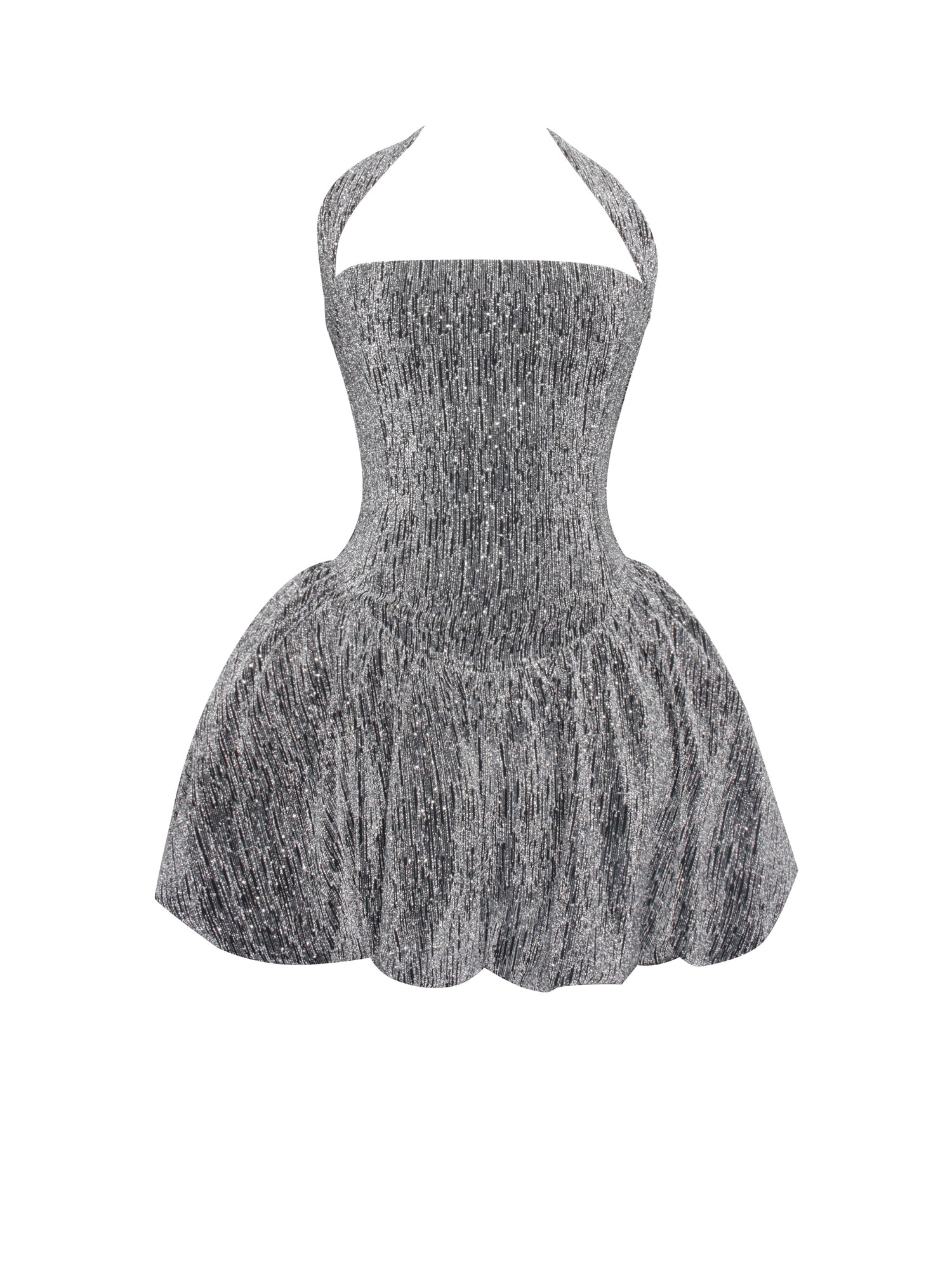 Naomie Crystal Embellished Bubble Hem Halter Mini Dress | Silver/Grey