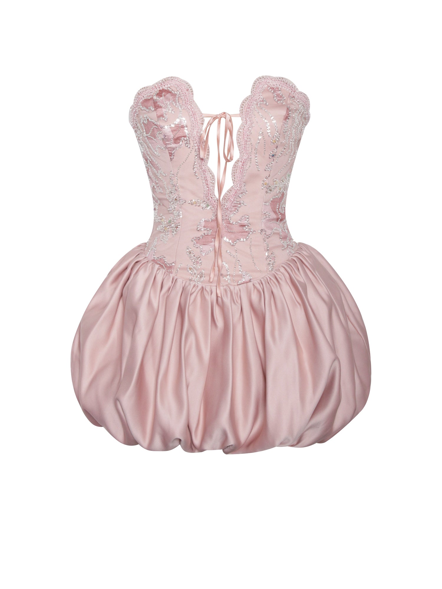 Palesa Ballet Style Embroidered Bubble Hem Mini Dress | Pink