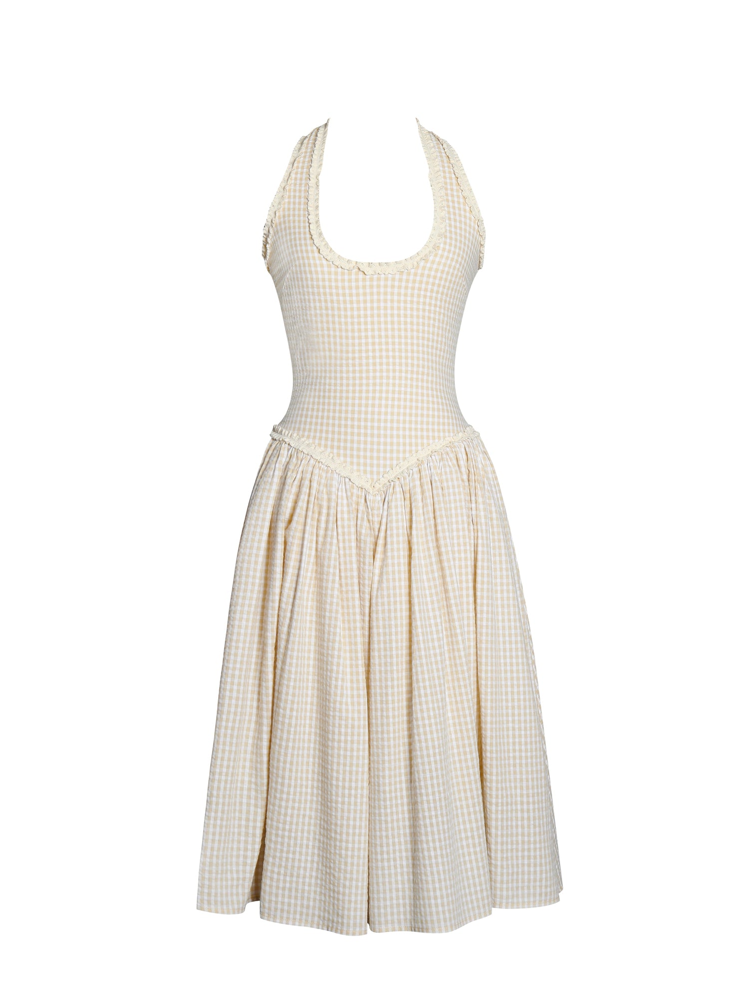 Idella U Neck Midi Dress | Yellow Gingham