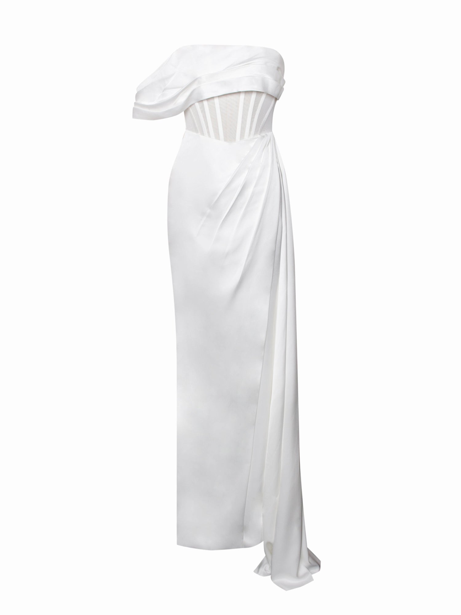 Rebeca Satin High Slit Corset Gown | White