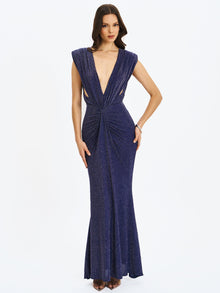 Terri Sparkle Plunging Backless Maxi Dress | Navy