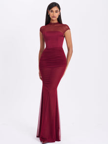 Fabienne Mesh Cap Sleeve Mermaid Gown | Burgundy