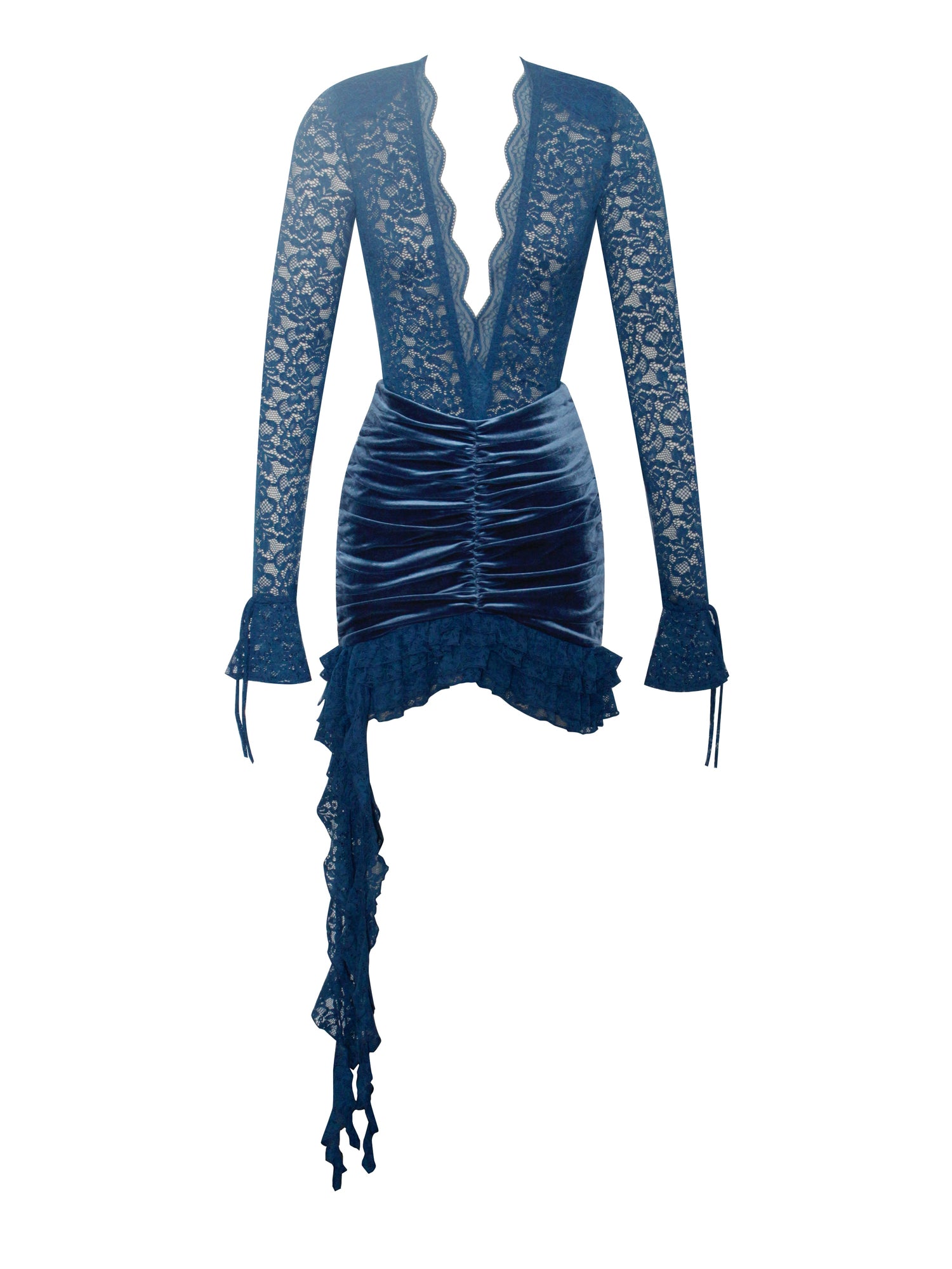 Nadina Lace Velvet Mini Dress | Teal