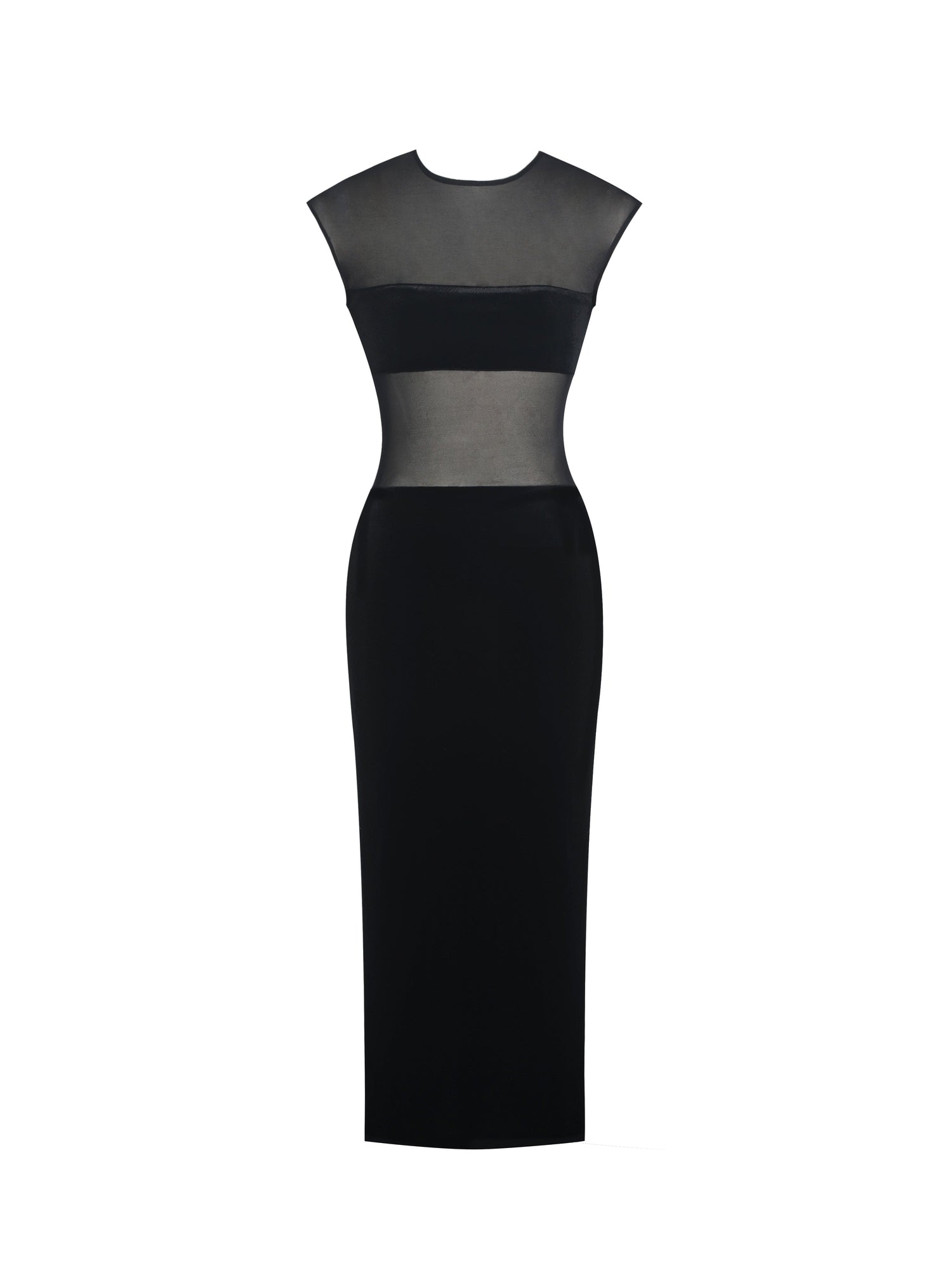 Quielle Mesh and Velvet Midi Bodycon Dress | Black