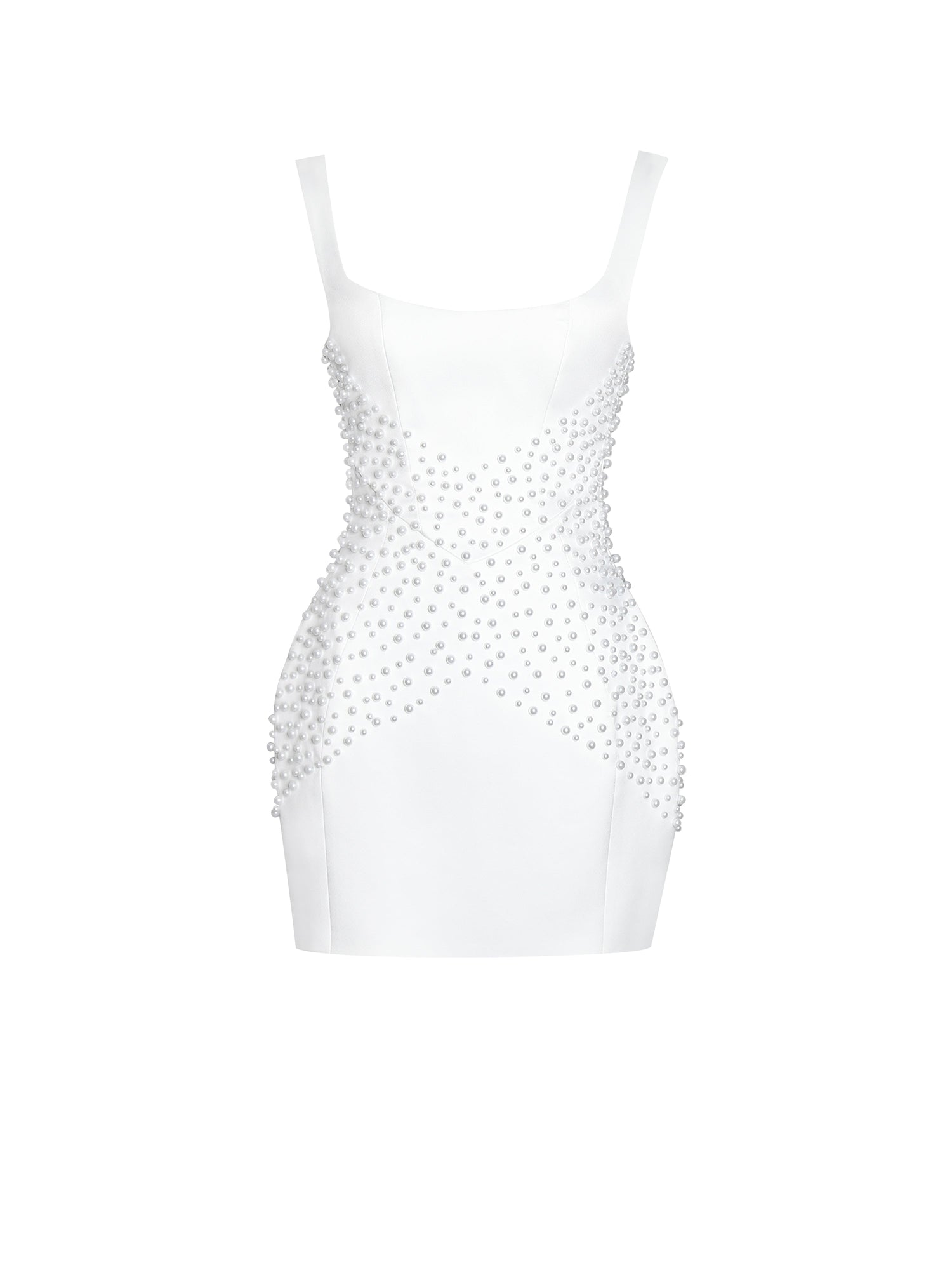 Tais Pearl Beaded Cocoon Shape Sleeveless Mini Dress | White